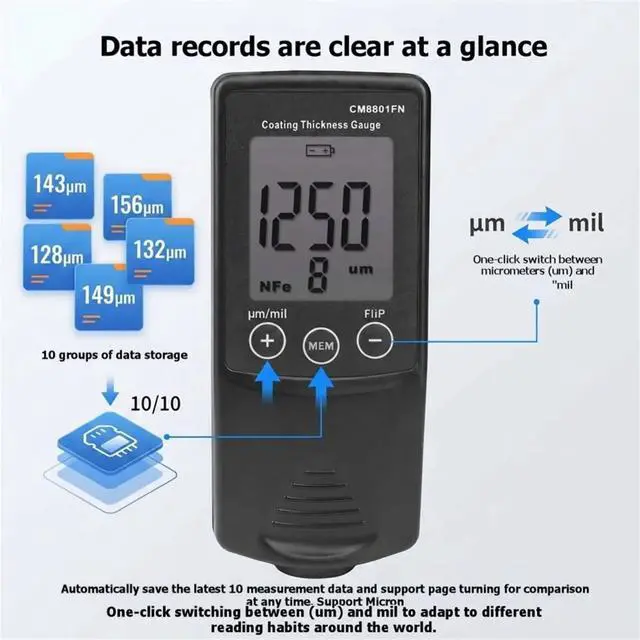 Alt view image 2 of 3 - CM8801FN Car Paint Thickness Tester Auto Film Coating Thickness Gauge Meter Handheld Digital Coating Thickness Gauge