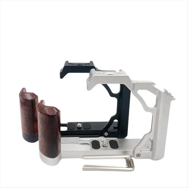 Alt view image 3 of 3 - Wood Handle Aluminum Alloy Camera Cage Stabilizer Rig for ZFC Cameras Silver
