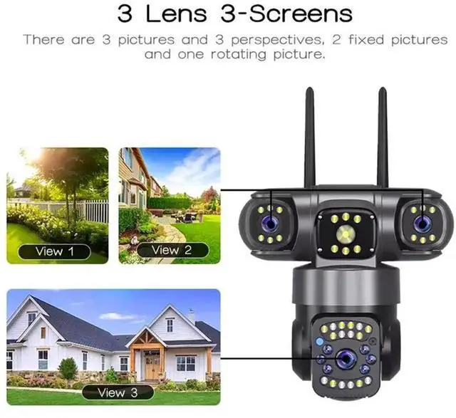 Alt view image 2 of 3 - Three Lens PTZ IP Camera Triple Lens Auto Tracking CCTV Camera Wide Angle Remote Monitoring EU Plug