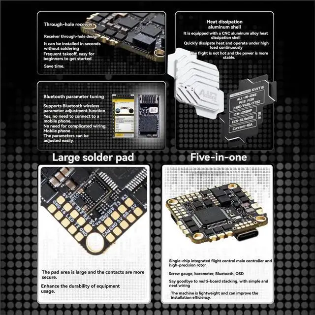 Alt view image 2 of 3 - F4V4 40A 5In1 AIO Flight Controller 32-Bit ESC Gyroscope Barometer Bluetooth Config Configuration CNC Aluminum Heatsink OSD