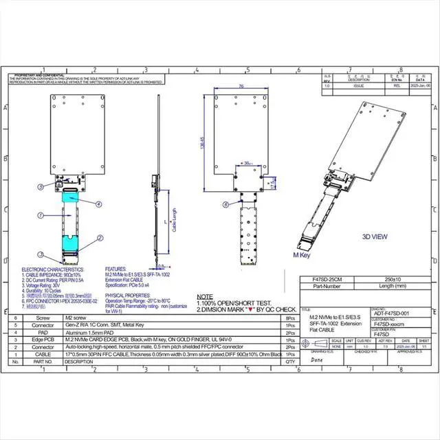 Alt view image 2 of 3 - F47SD M.2 NVMe to E1.S/E3.S SSD Extension Cable PCIE 5.0 X4 E1.S/E3.S (SFF-TA-1002) to NVMe SSD Card Extension Cable