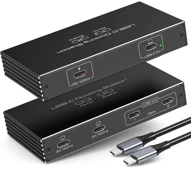 Alt view image 3 of 3 - 4K120Hz USB C Splitter Dual Monitor Docking Station 6-in-1 Dual USB C Monitor 100W PD, 10Gbps Splitter 1 in 4 Out