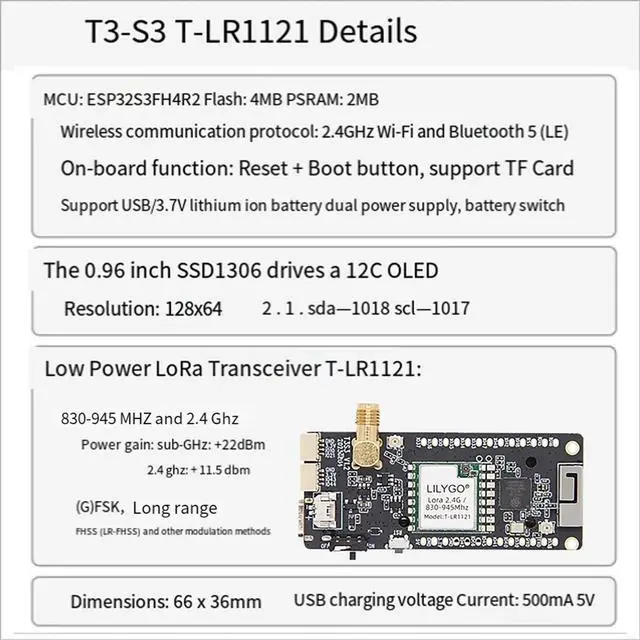 Main image of T3S3-LR1121/2.4G V1.2 - LoRa2.4G SX1280 Equipped with 0.96 Inch OLED Development Board Module