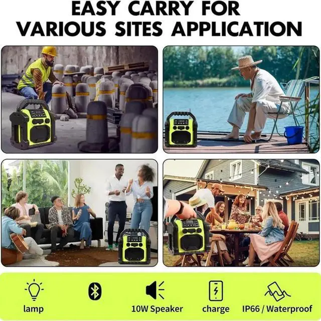 Main image of Outdoor Radio Bluetooth Speaker, IP66 Waterproof FM Clock Radio with LED Lights for /Fishing/Party/Camping