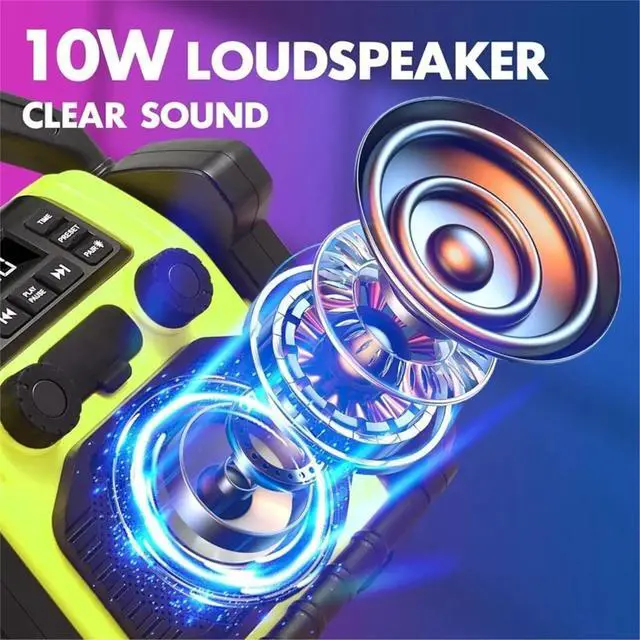 Alt view image 2 of 3 - Outdoor Radio Bluetooth Speaker, IP66 Waterproof FM Clock Radio with LED Lights for /Fishing/Party/Camping