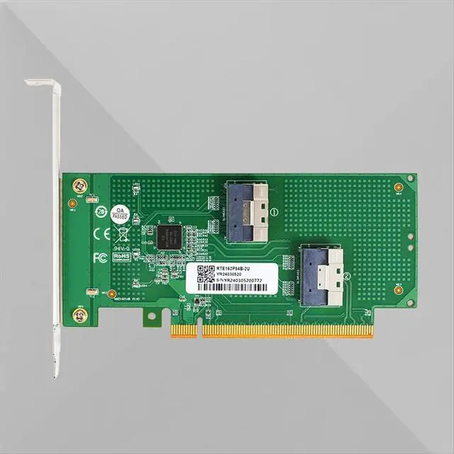 Alt view image 3 of 3 - Dual-Channel PCIe X16 to 2x SlimSAS SFF-8654 8i Adapter Card XIC PE4165 PCI4.0 Extension Adapter