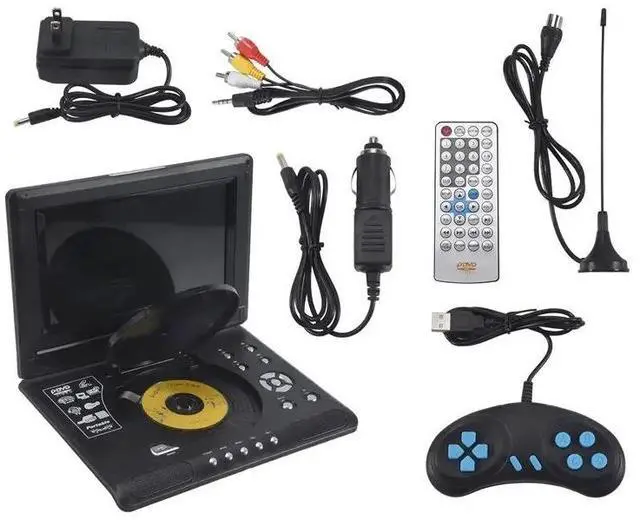 Main image of 9.8 Inch Mobile Dvd With Mini Tv Hd Player Built-In Rechargeable Support Sd Card/USB Port/Dvd Us Plug