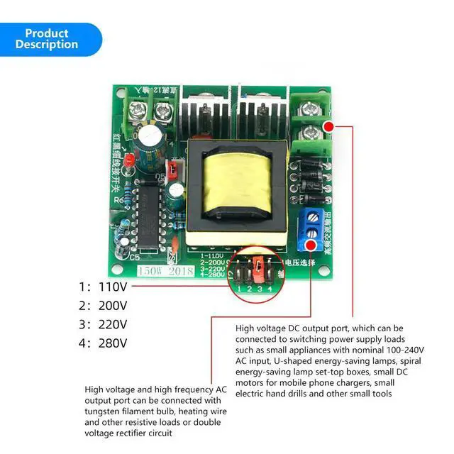Alt view image 6 of 6 - 150W DC-AC Converter Booster Module 12V to 110V 200V 220V 280V 150W Inverter Boost Board Transformer Electronic kit