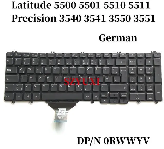 Main image of 100%Germany GR For Latitude 5500 5501 5510 5511 Precision 3540 3541 3550 3551 Laptop Keyboard RWWYV NSK-EXBUC