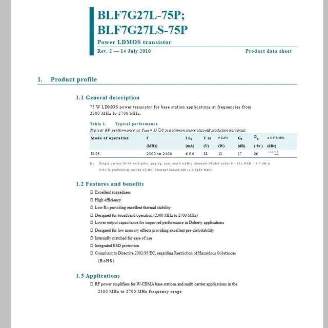Alt view image 2 of 2 - BLF7G27L-75P 2300-2700MHZ 75W 2.3-2.7Ghz Power LDMOS transistor