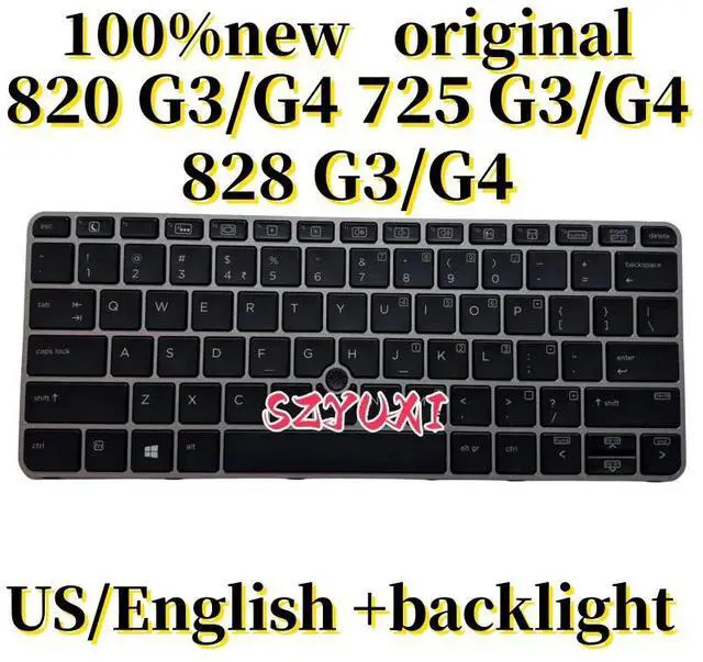 Main image of 100%US English Forelitebook 820 G3 G4 725 G3 G4 828 G3 G4 laptop keyboard backlight 826630-001 813301-001
