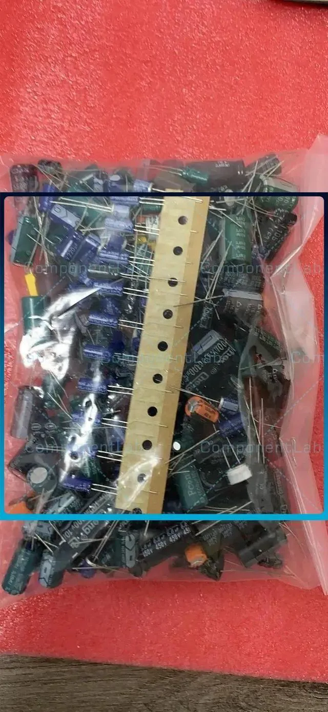 Alt view image 2 of 3 - Polarized Electrolytic Capacitor Pack Repair Parts Welded Mixed Capacitors Random Mixed Packed 410g