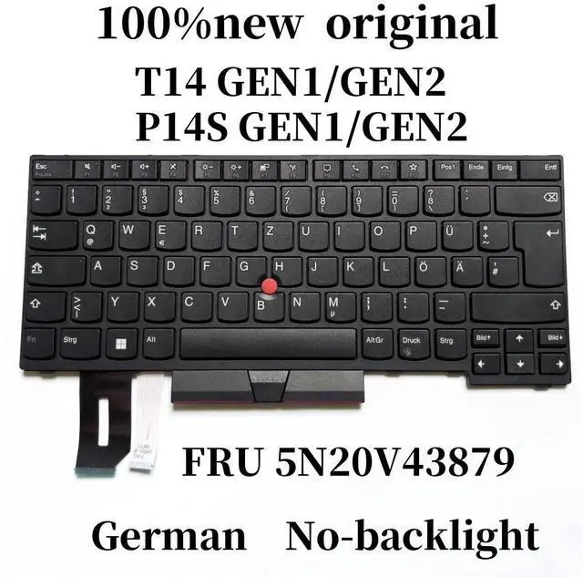 Main image of 100%GR German For T14 P14s Gen 1 Gen 2 laptop keyboard No-backlight FRU 5N20V43879