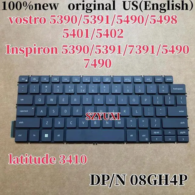 Main image of 100%US English For vostro 5390 5391 5490 5498 5401 5402 Inspiron 5390 5391 7391 5490 7490 latitude 3410 keyboard 8GH4P
