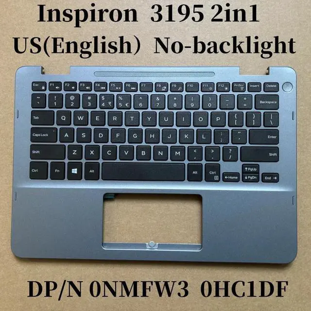 Main image of 100%US English For Inspiron 3195 2IN1 Laptop Keyboard Palmrest Assembly TOP COVER No-backlight HC1DF NMFW3