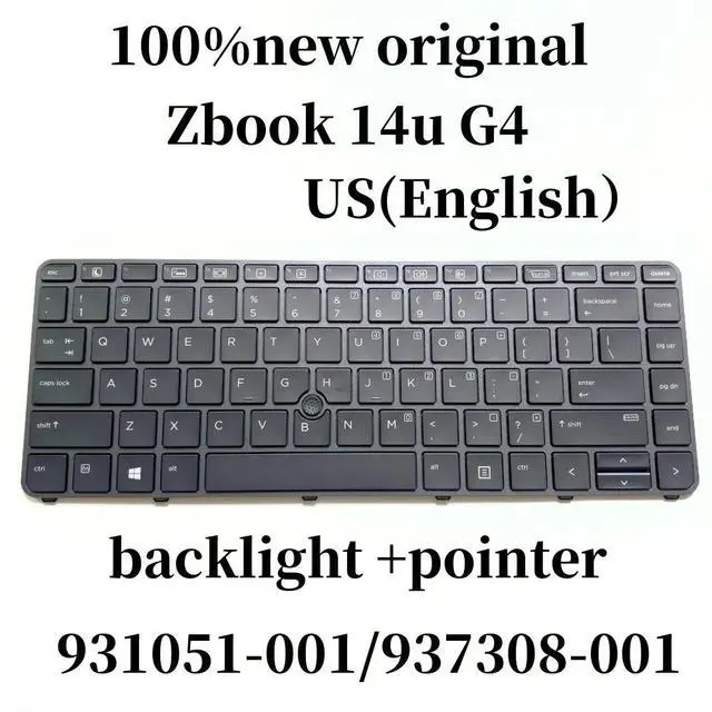 Main image of 100%US english ForZBook 14u G4 laptop keyboard backlight pointer 931051-001 937309-001