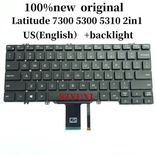 Main image of 100%English US For Latitude 7300 5300 5310 2in1 keyboard with backlight 1V8KY 2RDRV