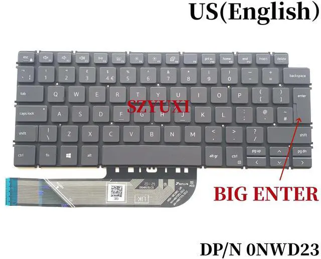 Main image of 100%UK English big ENTER For Inspiron 13 5390 5391 7391 14 5490 5491 7491 5498 7490 5493 Laptop keyboard Backlit NWD23