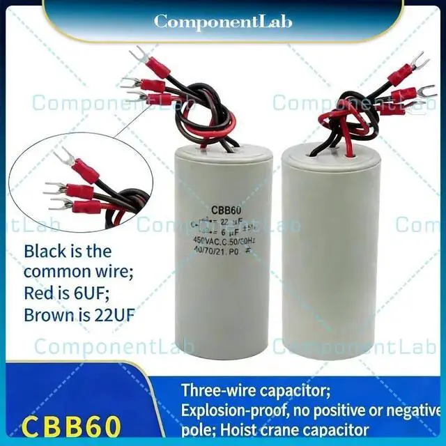 Main image of CBB60 450VAC22UF + 6UF three-wire dual capacitor motor crane basket hoist crane starting capacitor