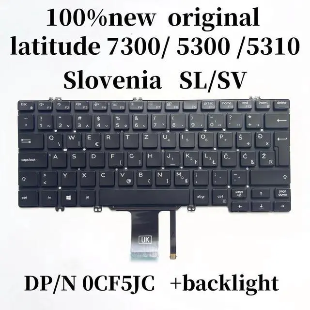 Main image of 100%Slovenia SL SV For Latitude 7300 5300 5310 2in1 keyboard with backlight CF5JC 0CF5JC