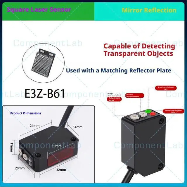 Alt view image 3 of 3 - E3ZB61 Retroreflective Photoelectric Sensor Detect Transparent Objects NO/NC Switchable