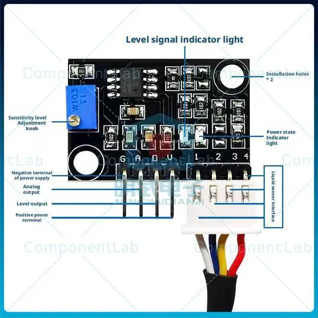 Alt view image 2 of 3 - 2pcs Water level sensor module with digital signal output, including cable and electronic components detector