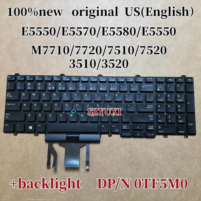 Main image of 100%US English For Latitude E5550 E5570 E5580 E5590 precision M7710 7720 7510 7520 3510 3520 keyboard TF5M0