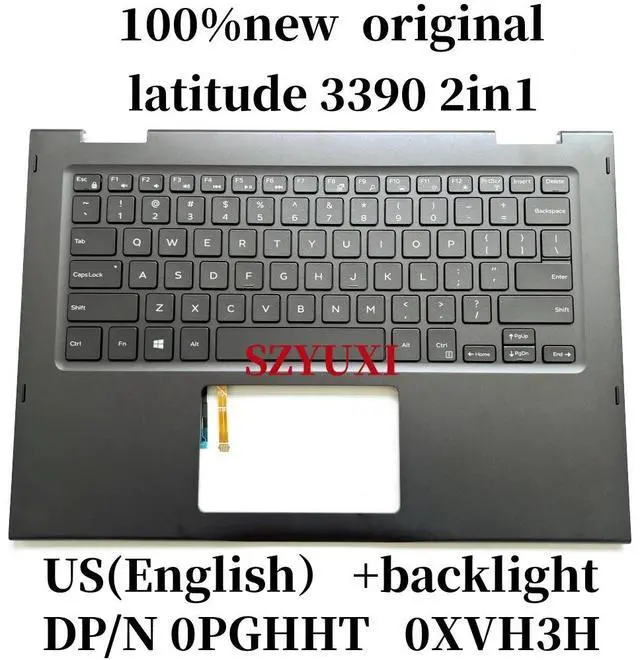 Main image of 100%US English For latitude 3390 E3390 2in1 laptop keyboard Palmrest Assembly top cover PGHHT XVH3H