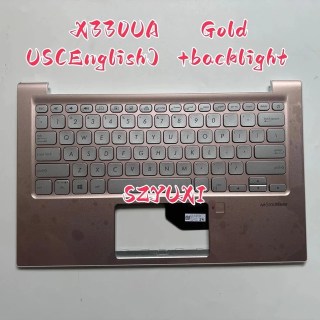 Main image of 100%US English GOLD For X330 X330UA laptop keyboard Palmrest Assembly TOP cover C case backlight 90NB0JF1