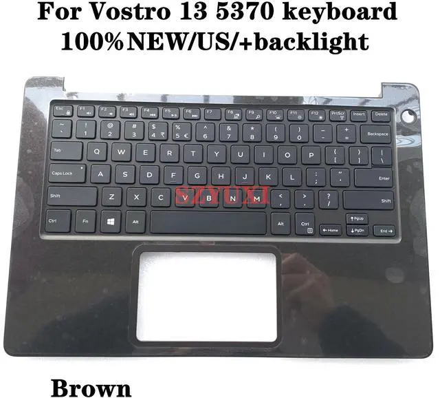 Main image of 100%US English For Vostro 13 5370 Palmrest Backlit Keyboard Assembly top cover C case Brown CGKXR C7C19