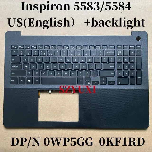 Main image of 100%US English For 5583 5584 laptop keyboard Palmrest Assembly TOP cover W/backlight WP5GG KF1RD