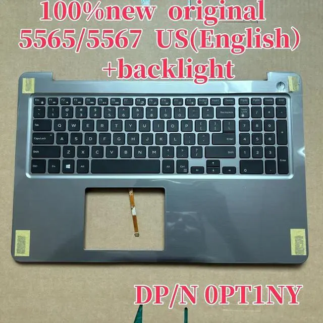Main image of 100%US English Gray For Inspiron 5567 5565 Palmrest Keyboard Assembly with backlight PT1NY 0PT1NY