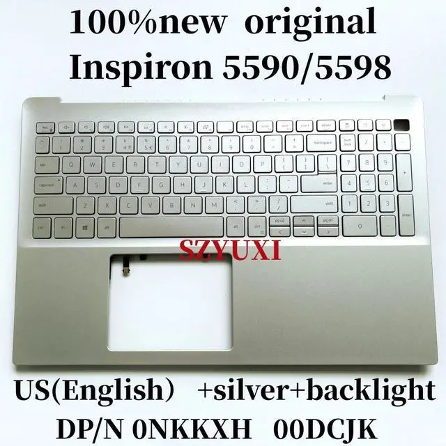 Main image of 100%US English SILVER For Inspiron 5598 5590 laptop keyboard Palmrest Assembly WITH backlight 0DCJK NKKXH
