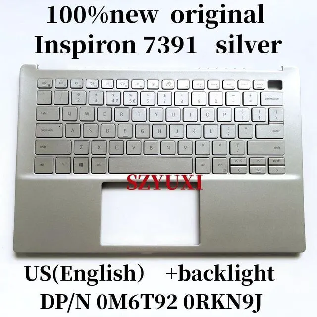 Main image of 100%US English For Inspiron 7391 laptop keyboard Palmrest Assembly top cover C case WITH backlight silver M6T92 RKN9J
