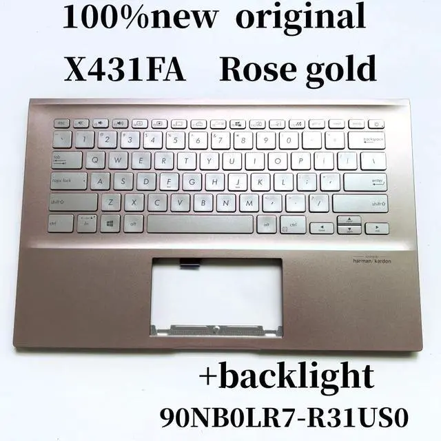 Main image of 100%US English For X431 X431FA laptop keyboard Palmrest Assembly top cover C case backlight Rose gold 90NB0LR7-R31US0