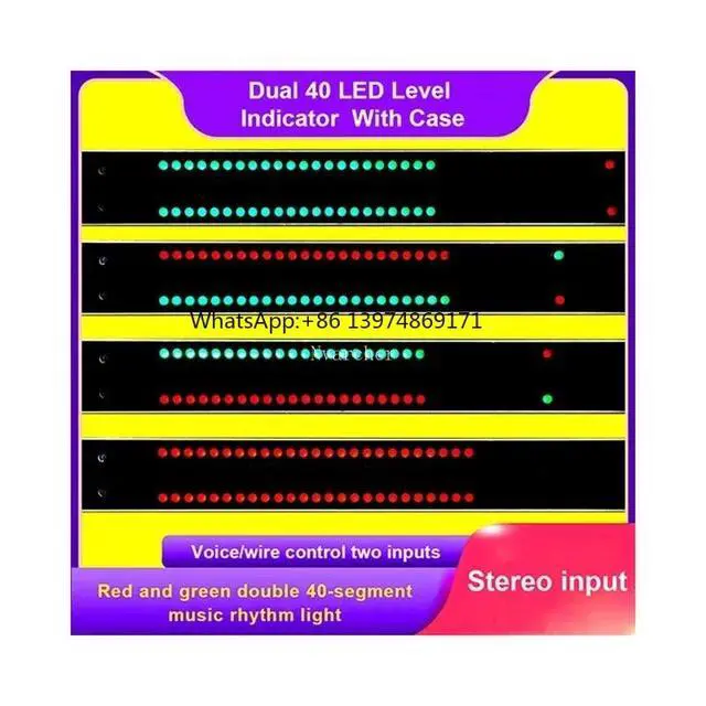 Alt view image 3 of 3 - Nvarcher Dual 40 LED Level Indicator Stereo Audio Music Spectrum Green Red VU-Meter With Voice Control Case DC5V