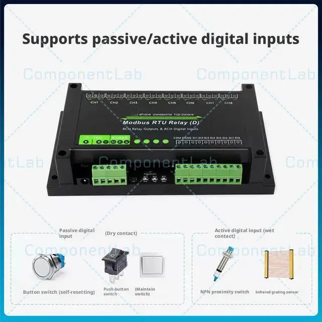 Alt view image 4 of 4 - Industrial Modbus RTU 8 Channel RS485 Relay Module Switch Input 7-36V Power Supply
