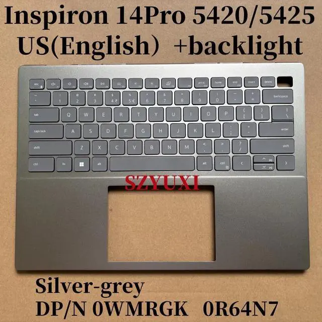 Main image of Silver-grey US English For Inspiron 14Pro 5420 5425 laptop keyboard Palmrest Keyboard Assembly TOP COVER WMRGK R64N7