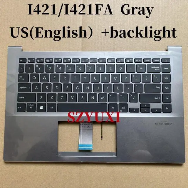 Main image of 100%US English For I421 I421FA laptop keyboard Palmrest Assembly TOP cover C case GRAY backlight 90NB0PZ5