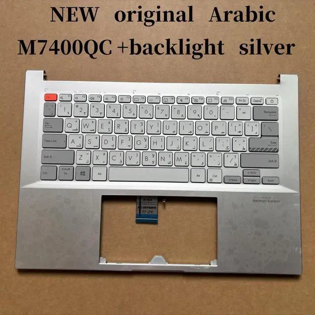 Main image of 100%Arabic silver For M7400 M7400Q M7400QC laptop keyboard Palmrest Assembly TOP cover C case backlight 90NB0V62