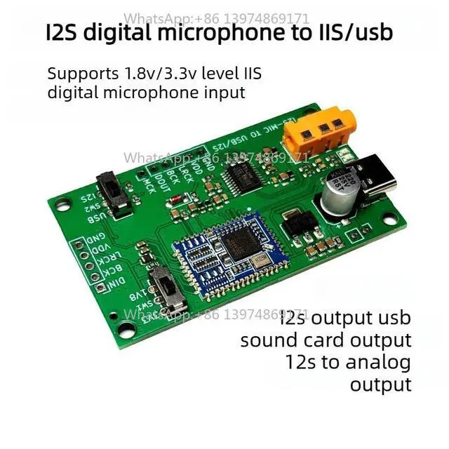 Alt view image 2 of 3 - IIS Digital Microphone Interface Board 16bit/48kHz with USB Sound Card & PCM5102 Analog Output