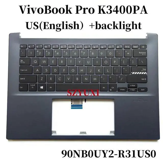 Main image of 100%US English For VivoBook Pro X3400PA X3400 X3400P laptop keyboard Palmrest Assembly TOP cover backlight 90NB0UY2