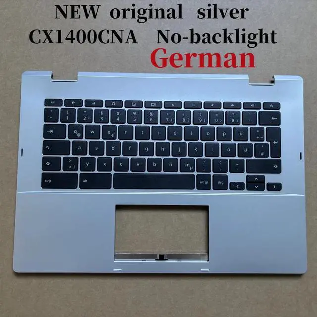 Main image of 100%GR German FR For Chromebook CX1400 CX1400CNA laptop keyboard Palmrest Assembly TOP cover C case No-backlight silver