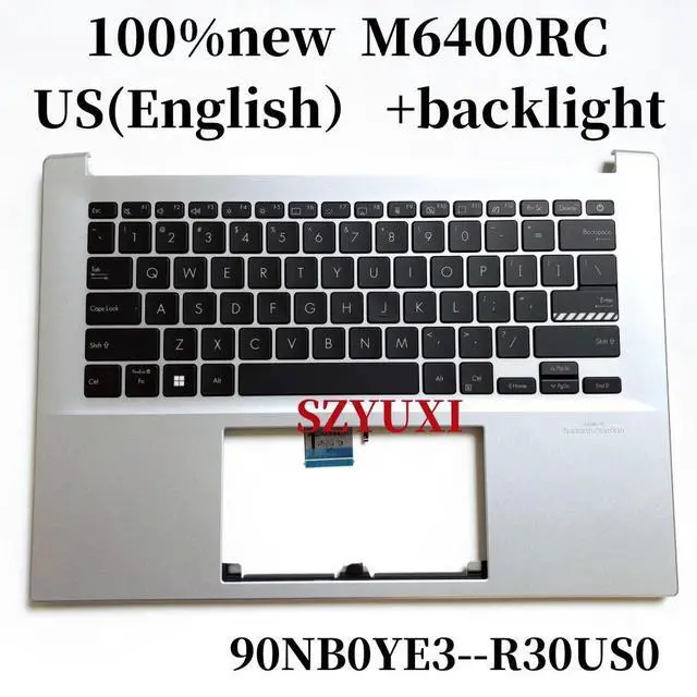 Main image of 100%US English For M6400 M6400RC laptop keyboard Palmrest Assembly TOP cover C case silver backlight 90NB0YE3