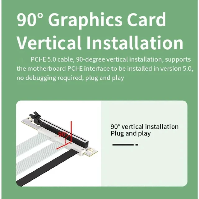 Main image of 20cm PCI-E 5.0 X16 Riser Cable Graphics Card Extension Cable 90° Mounting GPU Extension Cord