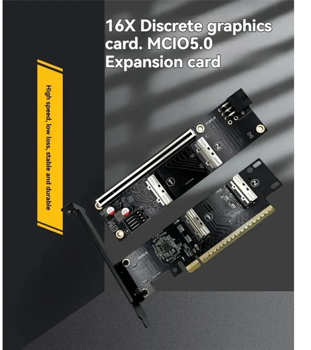Main image of 2 Port MCIO 5.0 to PCI-E 5.0 X16 Adapter Card with MCIO Cable with MCIO to PCIE X16 Baseboard for Graphics Card Server