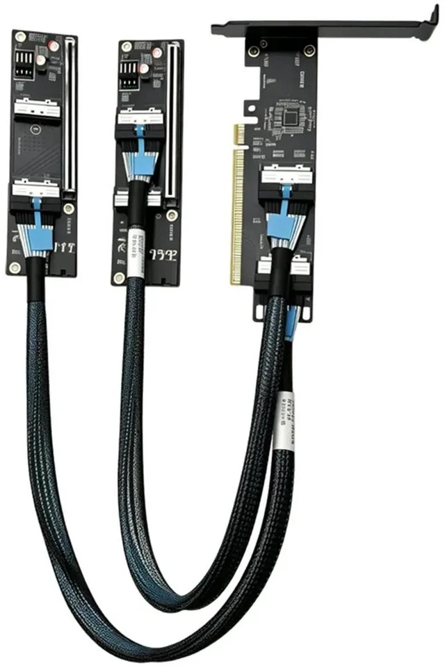 Alt view image 3 of 3 - 2 Port MCIO 5.0 to PCI-E 5.0 X16 Adapter Card with MCIO Cable with MCIO to PCIE X16 Baseboard for Graphics Card Server