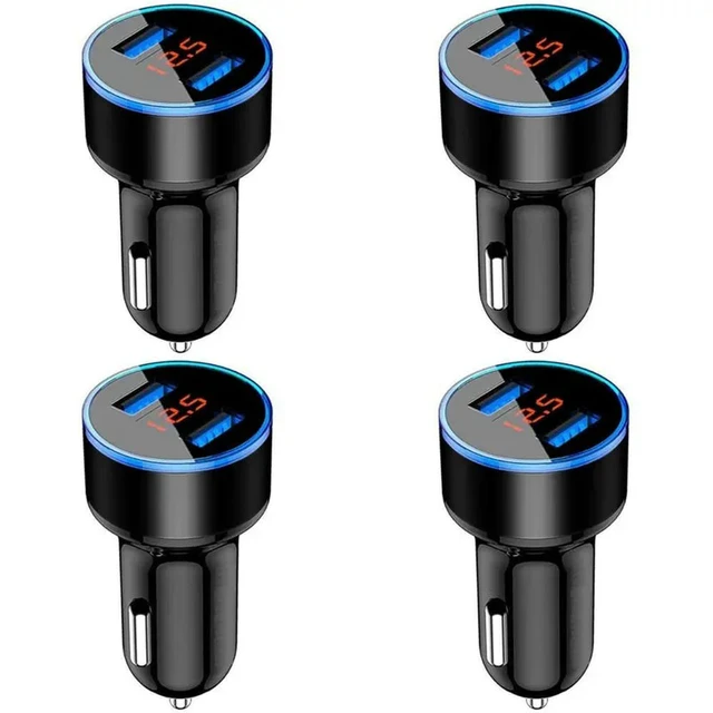 Alt view image 4 of 6 - 4X 3.1A Dual USB Car 2 Port LCD Display 12-24V Fast Quick Charging Auto Power Adapter With LED Light, Black