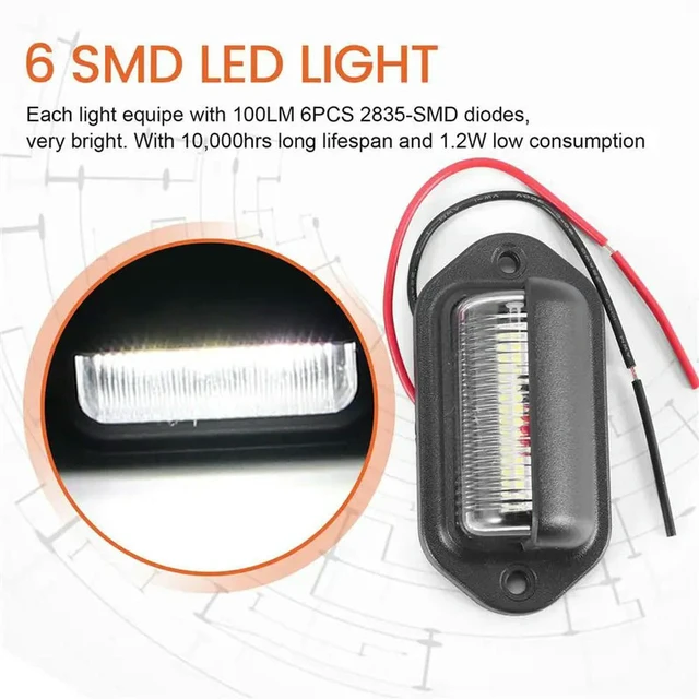 Alt view image 5 of 6 - 4Pcs 12V 6 SMD LED Exterior License Plate Tag Light Waterproof License Plate Lamp Taillight For Car Truck RV Trailer Boat
