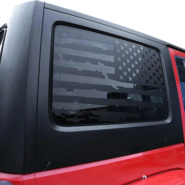 Main image of Hardtop Window USA Distressed Flag Decals American Flag Stickers For Jeep Wrangler 2011-2017 JK 4 Door, 1 Pair